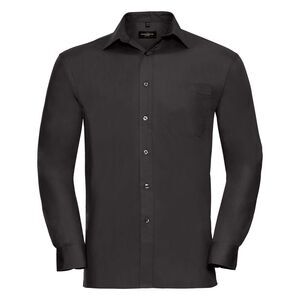 Russell Mens Long Sleeve Pure Cotton Work Shirt / Black